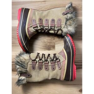Sorel Joan of Arctic Waterproof Winter Boots Tan Brown Red Womens 8